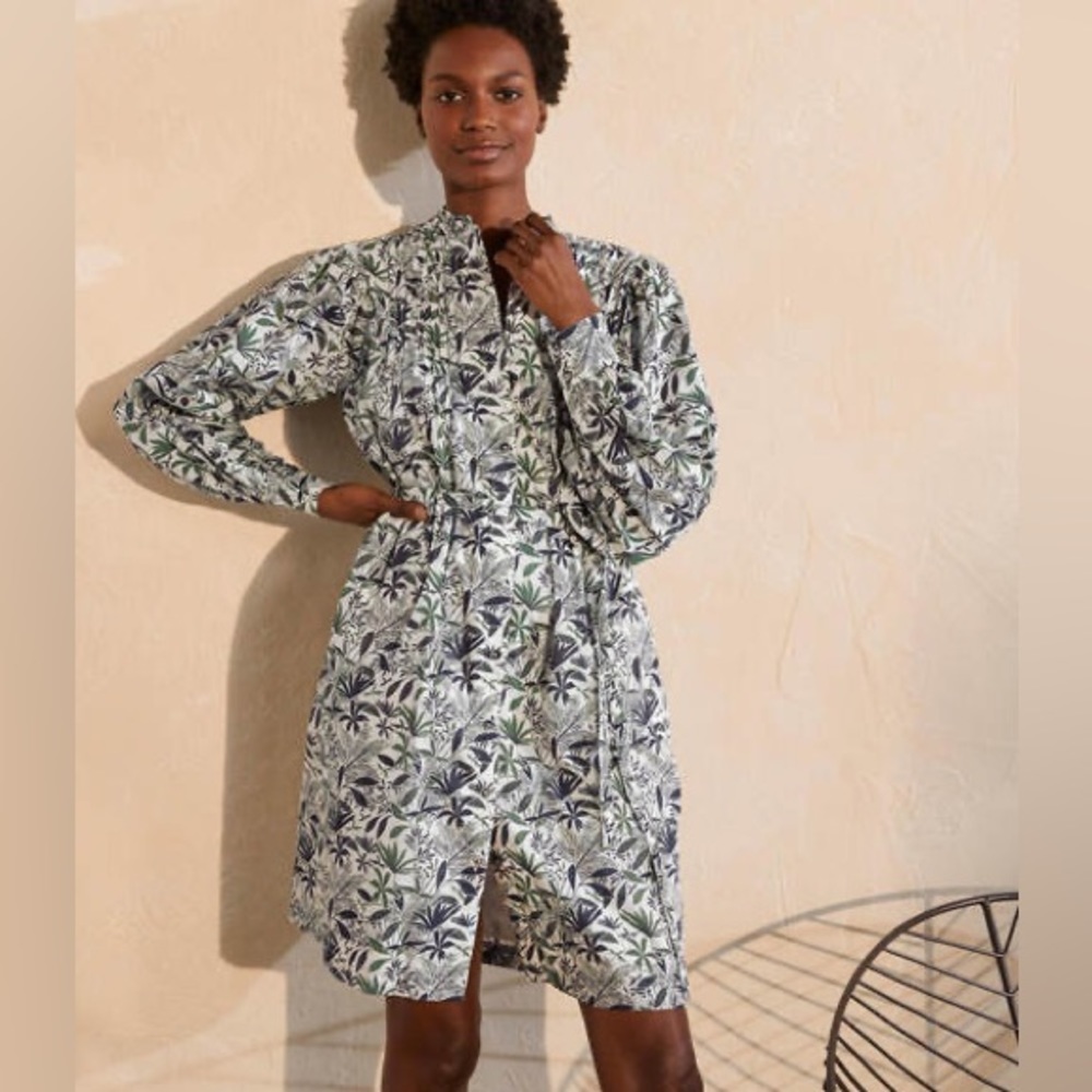 Boden Antonia Tropical Printed Shirt Dress Palm Preppy 100% Cotton Belted Sz 6R